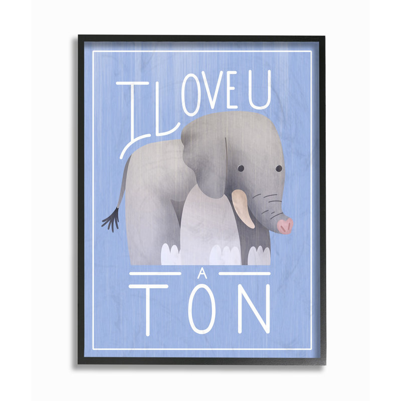 Thurmond I Love You A Ton Elephant, art encadré bleu, H 14 po x l 11 po x P 1,5 po, Giclée encadrée noir minuit