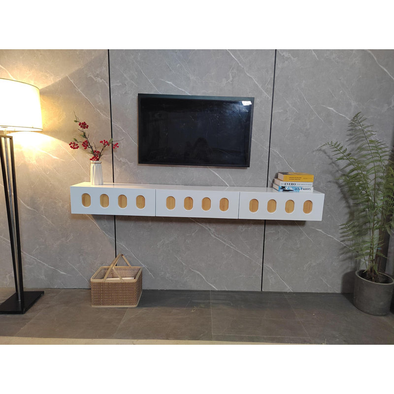Fully Assembled Floating Tv Stand, 86In Wall Mounted Entertainment Center With Flip-Down Doors & Drawers，High Gloss