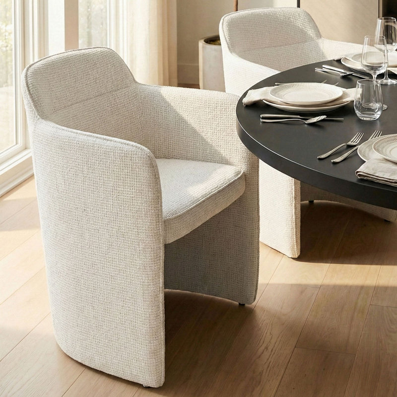 18.5" Seat Height Upholstered Fabric Dining Armchair, Beige