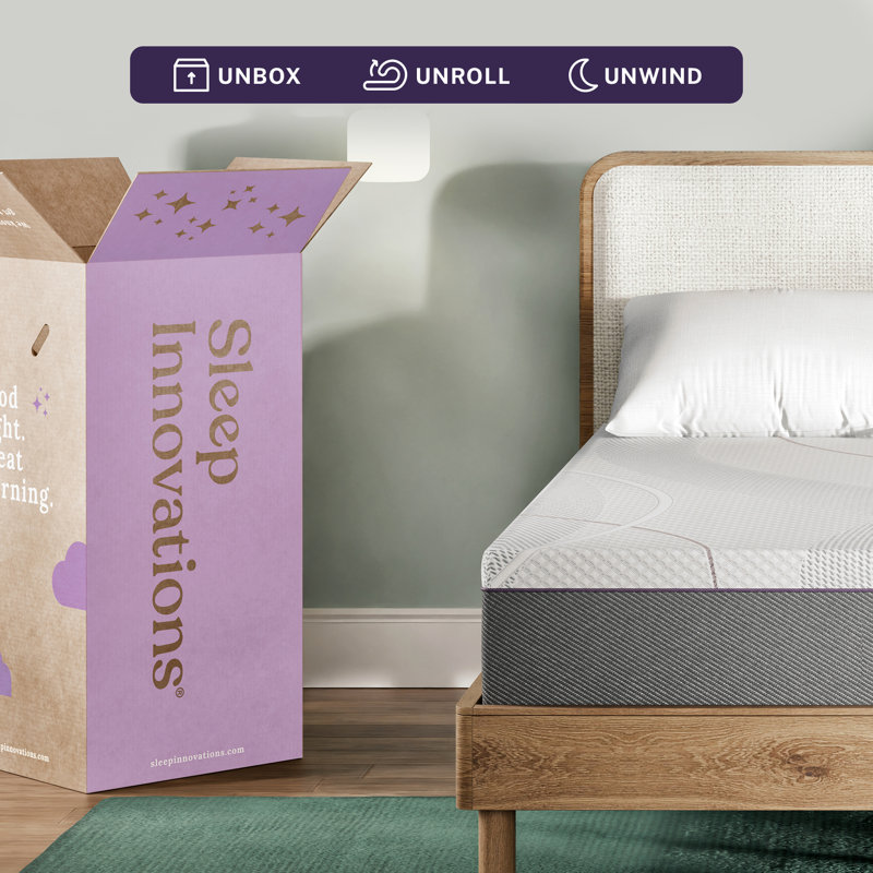 Sleep Innovations Marley 10 Inch Green Tea Gel Memory Foam Mattress, Twin Size, Bed in a Box, Medium Firm Feel, Twin, 10