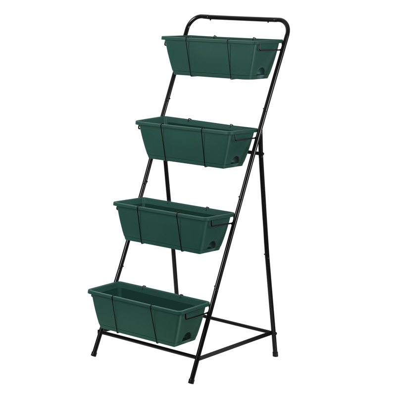 Support à fleurs extérieur à 4 niveaux avec trous de drainage et plateau amovible, Vert