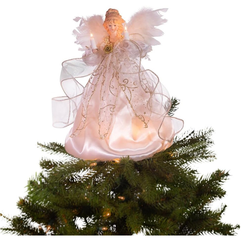 Kurt Adler 12-Inch 10-Light Ivory and Gold Angel Treetop