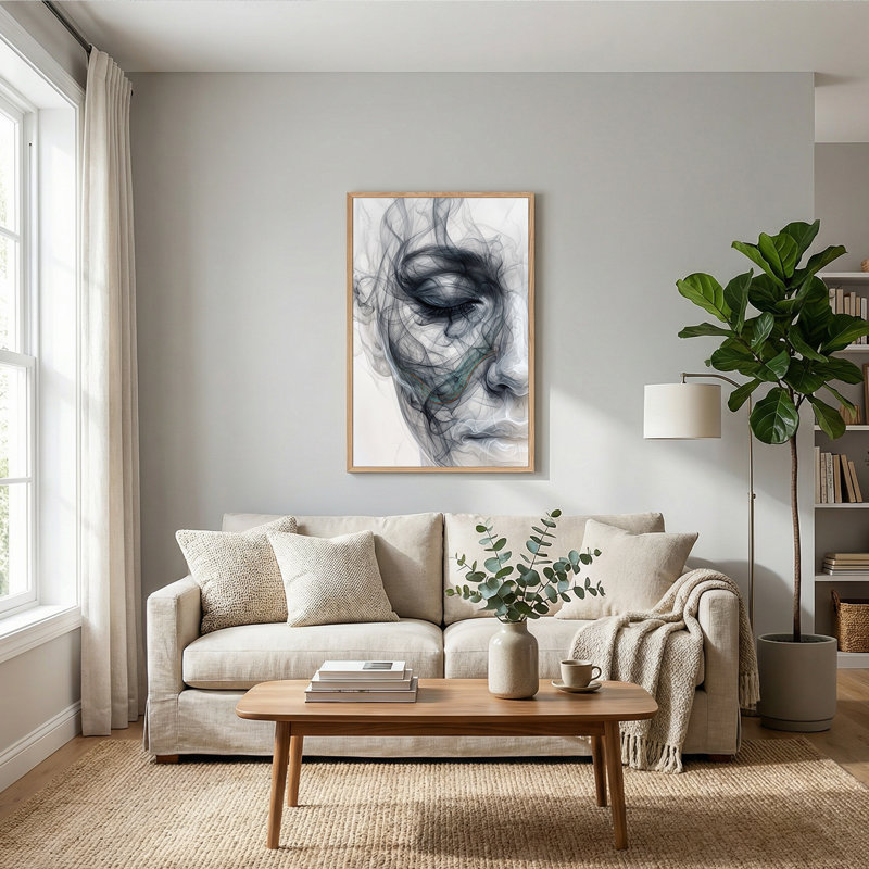 «Abstract Smoke Portrait of Eye» sur toile grise et sarcelle, 48"H x 32"W