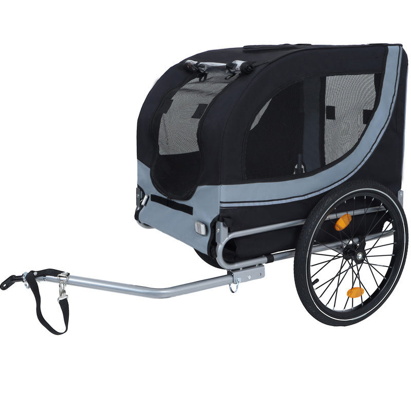 Grande remorque à vélo pliante pour chiens - transporteur tout-terrain d'une capacité de 66 lb, structure en acier durable pour le cyclisme, le jogging, le camping et les aventures en plein air, noir-gris