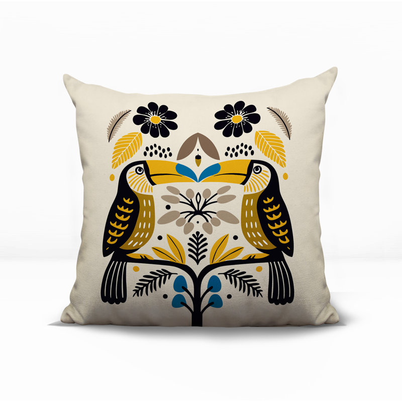 Oreiller carré réversible intérieur / extérieur Kuti Tucan, Jaune, Carré 15 po