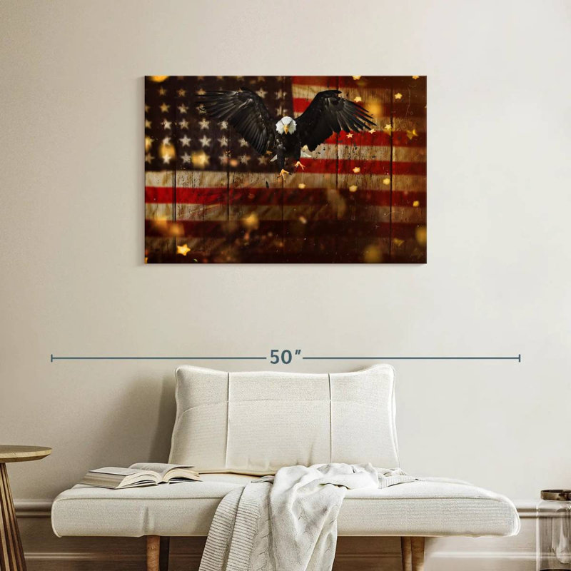 Brampt US Flag With Flying Bald Eagle, 24" H x 36" W