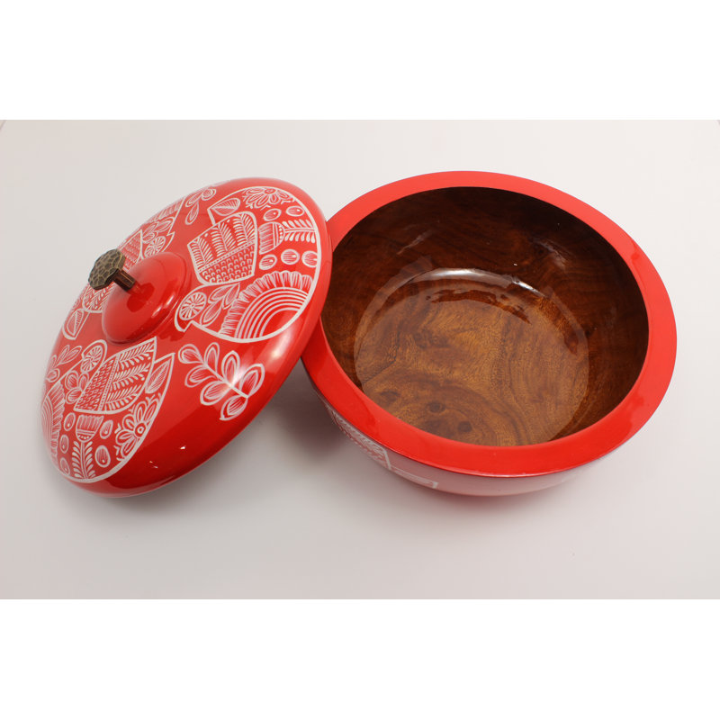 1.5Qt Tortilla Holder W/ Metal Handle, White/Red
