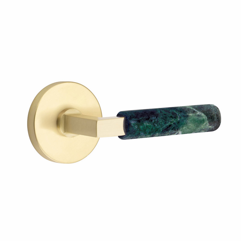 Ensemble de leviers d'intimité Emtek Select, rosette à disque, tige carrée en L, poignée en marbre blanc, CF, Nickel poli