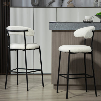 Tabourets de bar de 26 po de hauteur comptoir avec tissu en peluche, base thermolaquée noire et repose-pieds confortable pour les cuisines modernes, tabouret de bar
