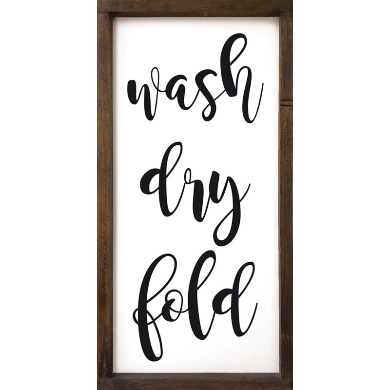 Wash-Dry-Fold (enseigne encadrée), Cadre noyer, Blanc