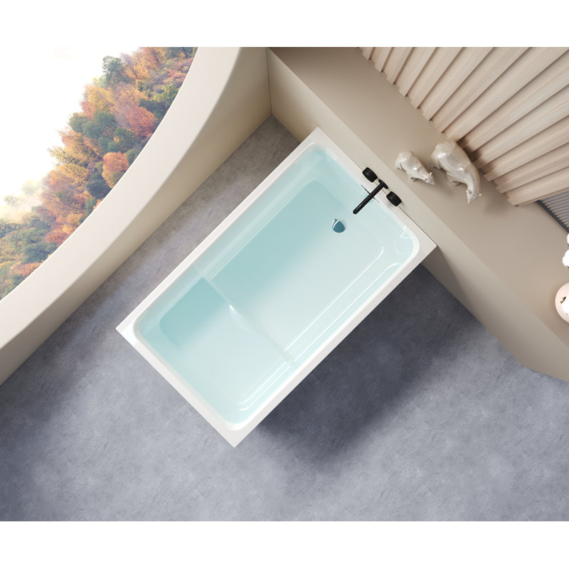 Baignoire de trempage autoportante en acrylique de 43 po x 27 po avec siège, de forme carrée, certifiée cUPC, avec drain et trop-plein chromés