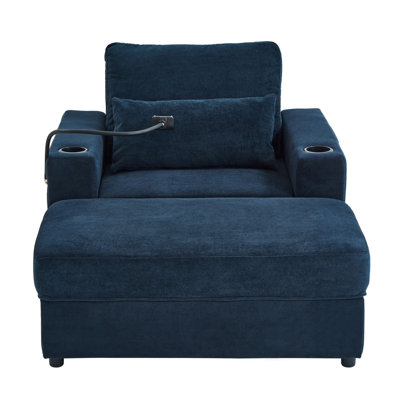 Upholstered Armchair With Storage Ottoman & USB Ports