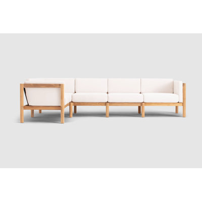 Haven 4-Piece Teak Outdoor Sectional With Sunbrella Cushions In Greystone