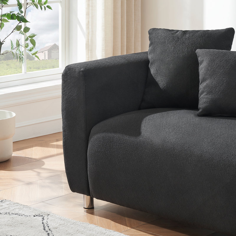 Olimpiu Upholstered 89.98'' Sofa, Black Cotton And Linen, Teddy Velvet