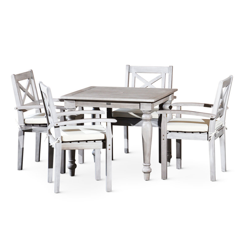 Table de salle à manger carrée en gris argenté, conçue pour résister aux éléments extérieurs de la table en bois massif, couleur grise, mobilier