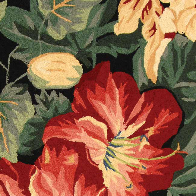 Handmade Black Floral Wool 6' x 9' Area Rug