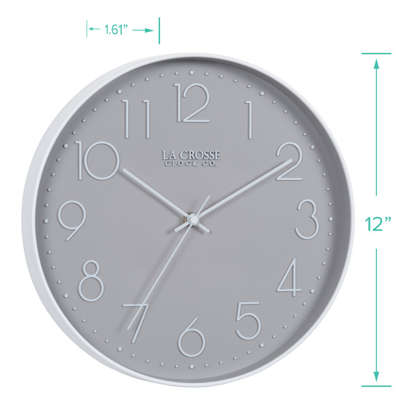 12 in. Paxton Silent Sweep Analog Quartz Wall Clock, Gray