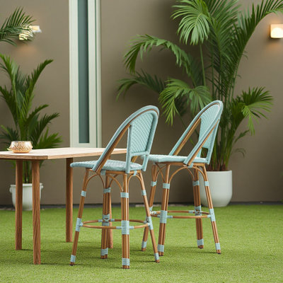 29.5" Outdoor PE Rattan And Aluminum French Barstools, Set Of 2