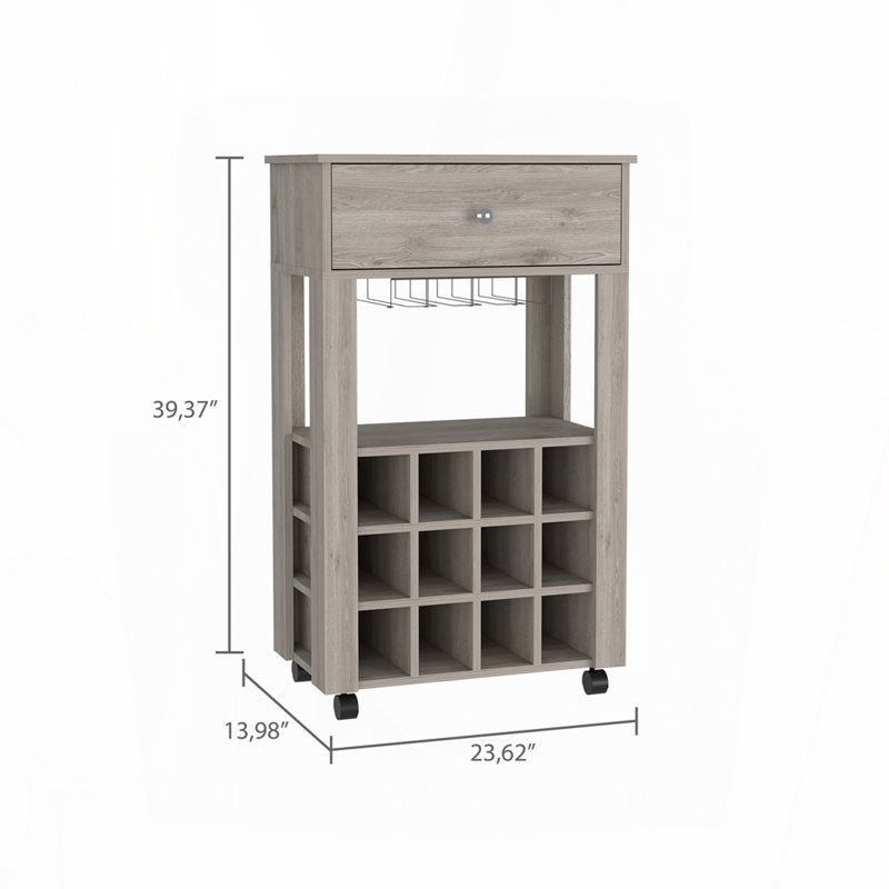 Chariot-bar avec porte-bouteilles 12 bouteilles Memphis, Gris