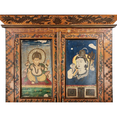 Armoire de rangement 76 po en bois peinte à la main avec œuvre d'art de la divinité de style rétro 76 po