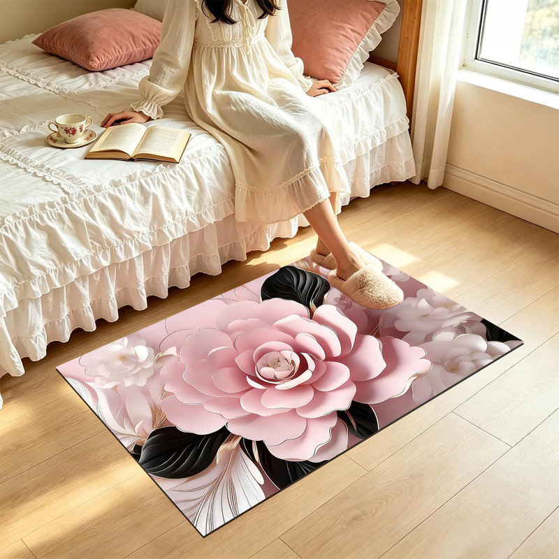  Tapis d'intérieur antidérapant pour l'extérieur, 24 po x 36 po, camélia rose 3D, Camélia rose 3D floral, 24 po x 36 po