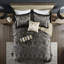 Couvre-lit 5 pièces pour grand lit - noir avec broderie et motif de cachemire à bordure unie