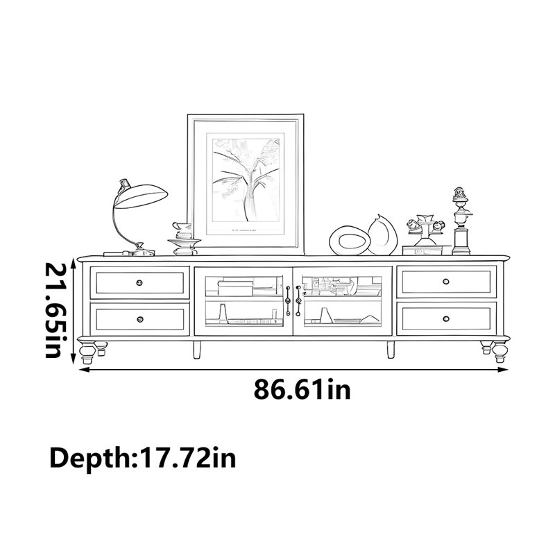 Meuble télé en bois massif de style américain, 86.61"