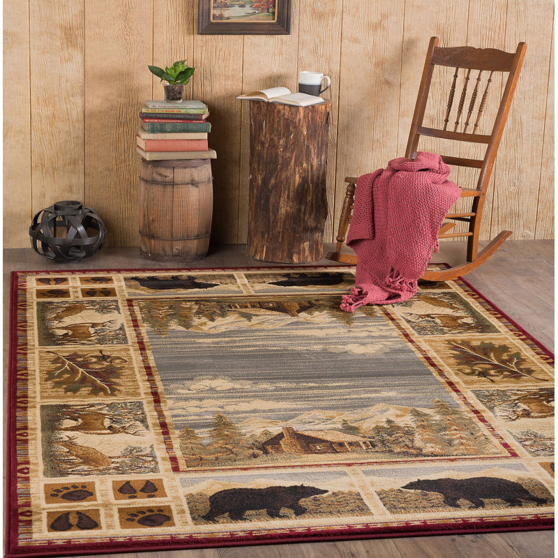 Tapis rouge / beige de style Sud-Ouest Badlands, Rectangle 3 pi 11 po x 5 pi 3 po