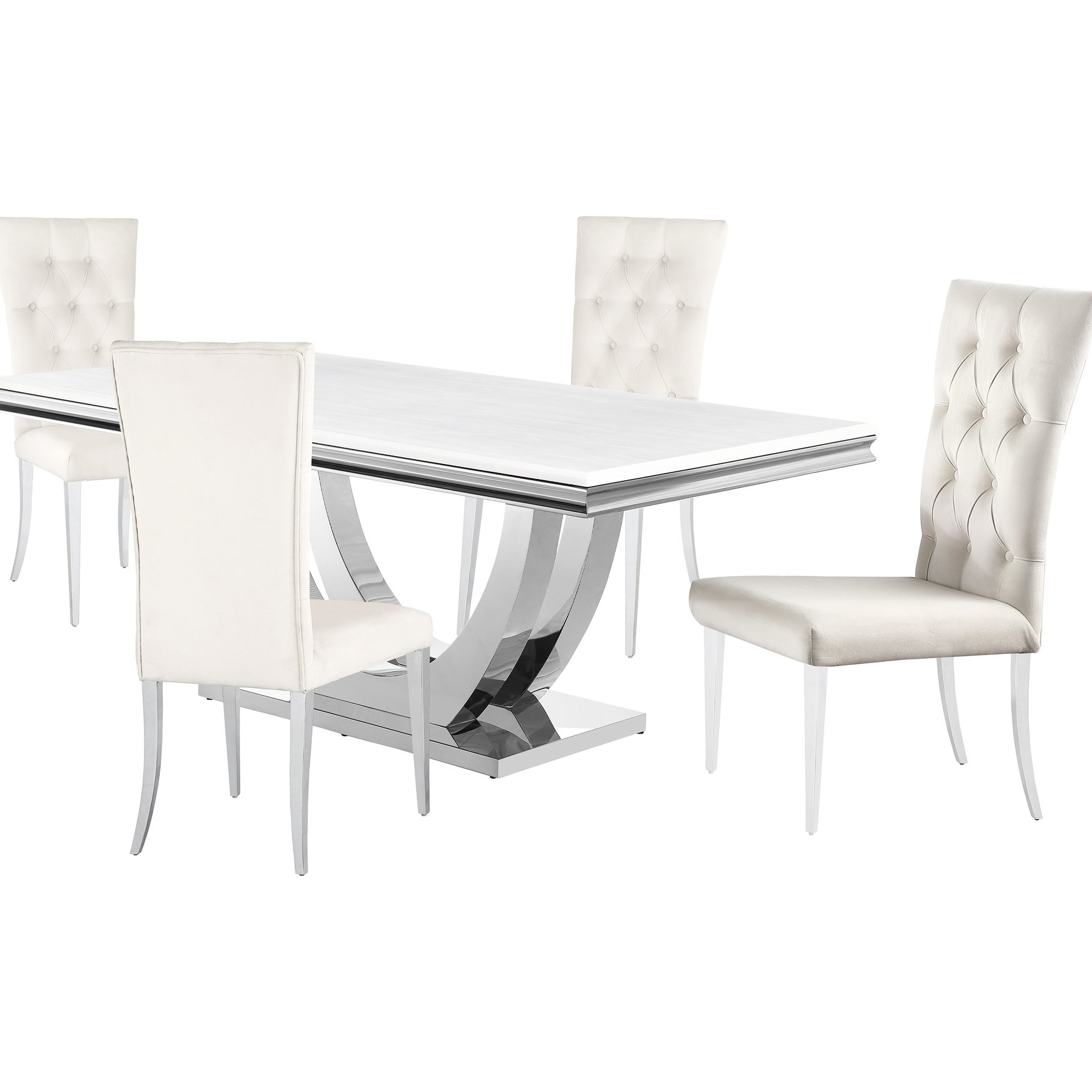 Everly Quinn Grey 5 Dining With Spacious Rectangular Faux Marble Table ...