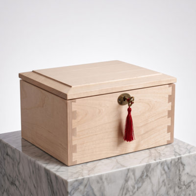 Solid Maple Wood Cremation Urn for Human Ashes Adult Male & Female, Handcrafted in USA with Dovetail Joinery, Antique Brass Lock & Key