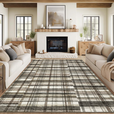 Tapis moderne à rayures Tapis lavable Résistant aux taches Facile à nettoyer Tapis antidérapant Ultra pour la décoration intérieure