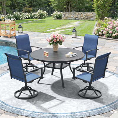 Ensemble de salle à manger pour 4 personnes avec table ronde en métal et chaises pivotantes PVC-coated polyester