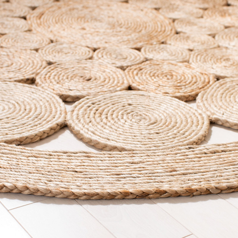 Phirun Round Hand-Woven Flatweave Jute/Sisal Natural Area Rug, Round 3'