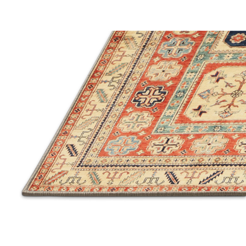 Tapis jaune clair / orange / noir en laine / polyester tissé à la machine à motif oriental Alberry, Rectangle 8 pi x 10 pi