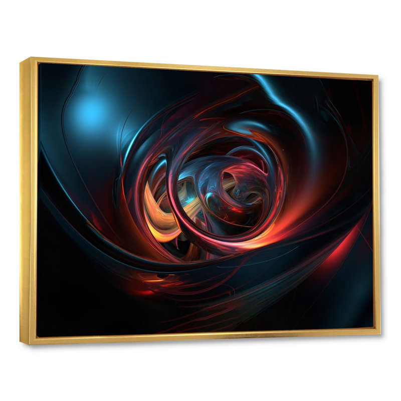 Mélange harmonieux rouge et bleu I - impression, H 12 po x l 20 po x P 1 po, Cadre flottant doré