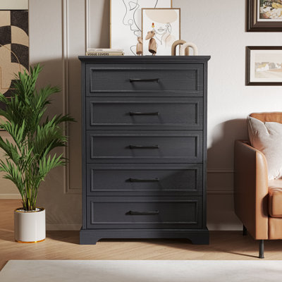 Farmhouse 5 Drawers Dresser Chests For Bedroom, 46" Tall Wood Rustic Chest Of Drawers With Wide Metal Handle