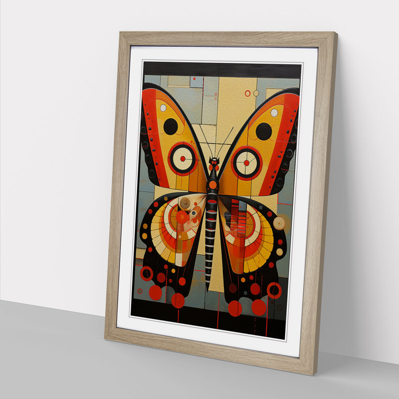 Butterfly Constructivism No.2 - Single Picture Frame Print on Wood, Oak Framed, 46cm H x 34cm W x 2cm D
