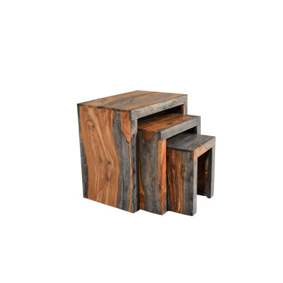 Goa Cube Solid Wood Trestle Nesting Tables