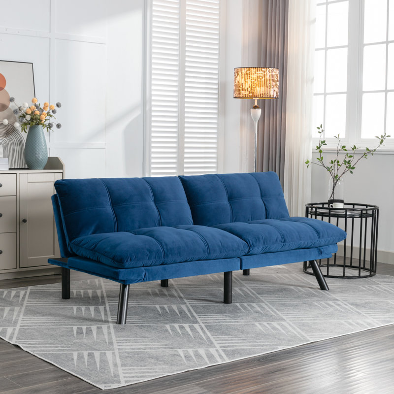 Lit 2 places bleu marine, housse chaude, accoudoirs réglables, petit lit d'appoint convertible avec rembourrage en mousse, réglable,