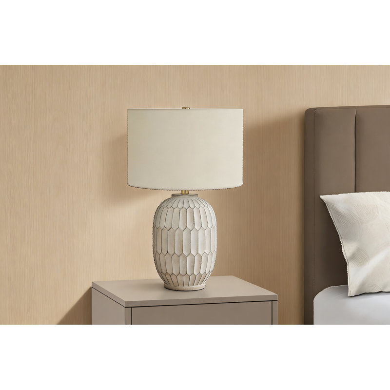 Lighting, 24 po, lampe de table, résine crème, abat-jour ivoire / crème, transitionnel