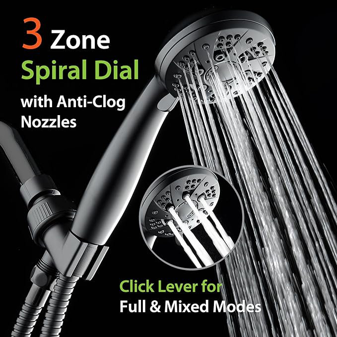 High Pressure 6-Setting 3.5" Chrome Face Handheld Shower with Hose for the Ultimate Shower Experience!