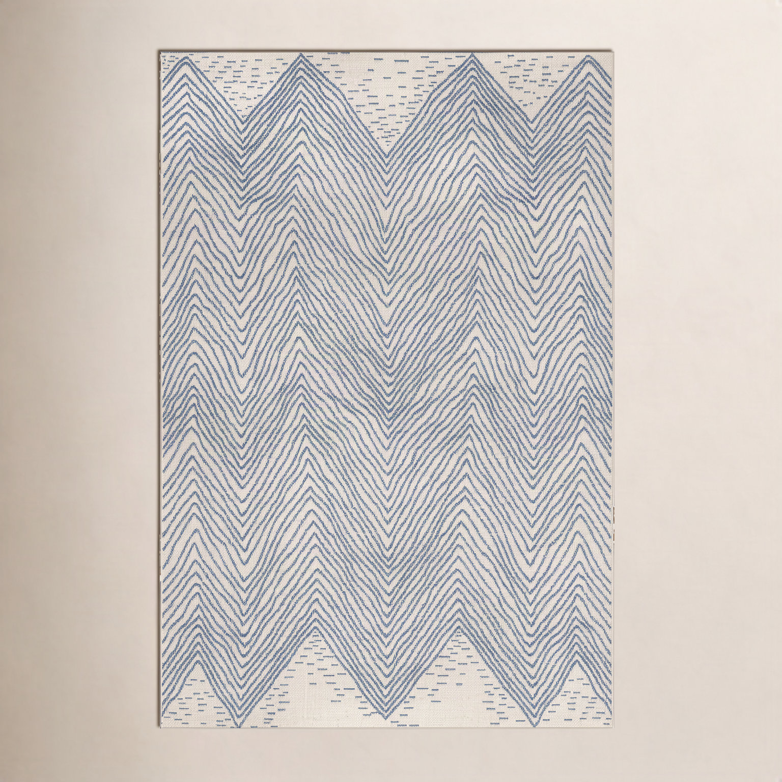 Finchley Blue Ivory Outdoor Chevron Rug, Rectangle 6'3" x 9'2"