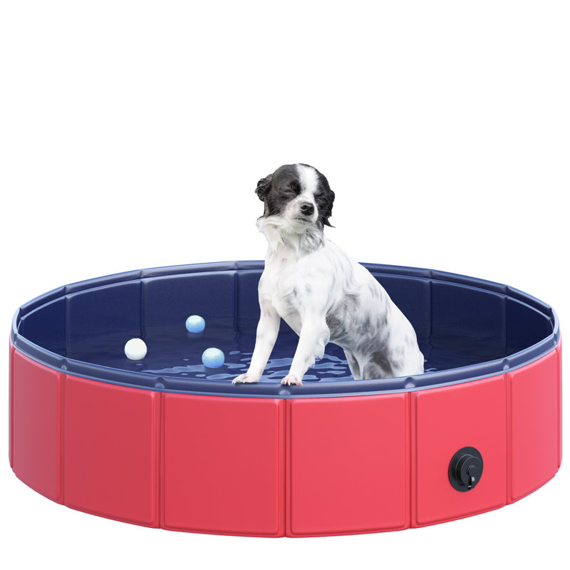 Isai Plastic Foldable Dog Pool, 20cm H x 80cm W x 80cm D, Red