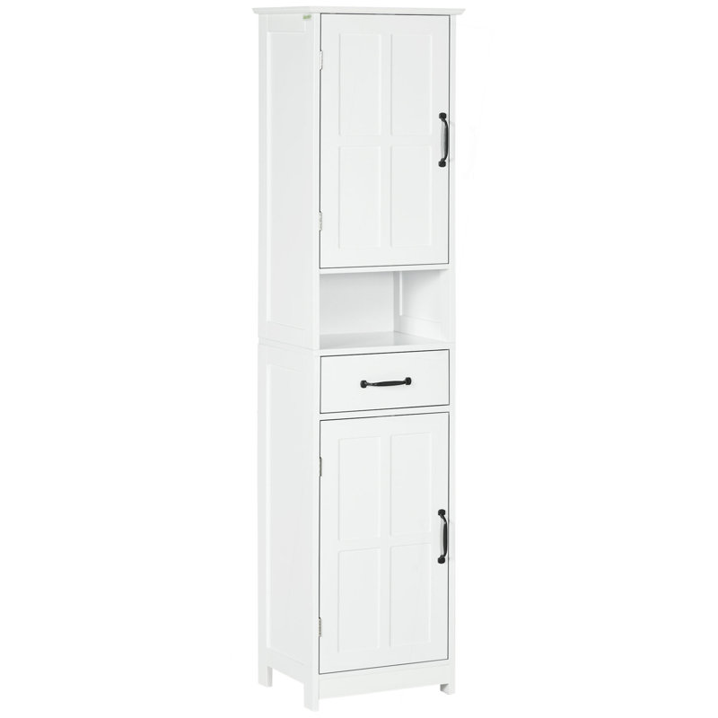 Slim Bathroom Storage Cabinet, Tall Bathroom Cabinet, Linen Tower With Open Shelf, Drawer, Recessed Doors, And Adjustable Shelves