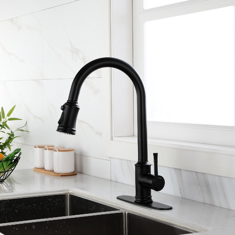 Robinet de cuisine rétractable tactile, mouvement de jet à 360 degrés, acier inoxydable noir mat, contrôle de la température et du débit à une poignée, finition anticorrosion, profondeur de 16,36 po, largeur de 10,21 po, hauteur de 2,5 po,