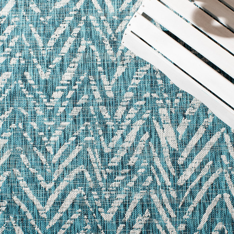 Tapis intérieur / extérieur bleu / gris Adamski, Rectangle 4 pi x 5 pi 7 po