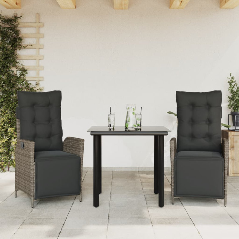 Ensemble de salle à manger de jardin en rotin PE gris, Gris, Gris