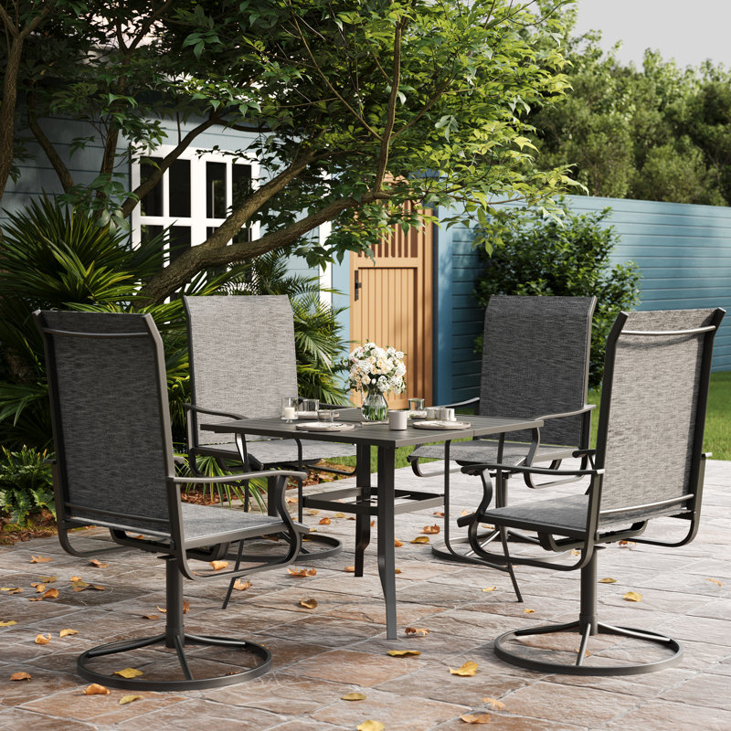 4-Person Outdoor Dining Set with Swivel Chairs, Patio Table and Chairs Set with Umbrella Hole, Steel Frame Outdoor Patio Dining Set