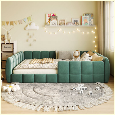 Lit tapissier en velours vert citrouille