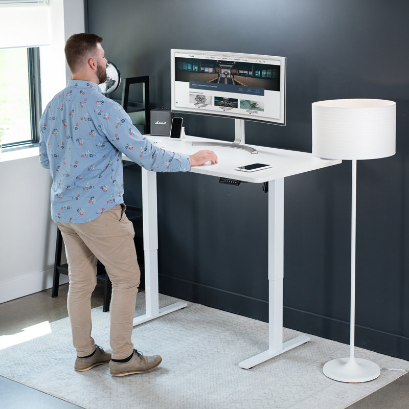 VIVO Single Motor Electric Desk with Push Button Memory Controller, White/White, 48.5" H x 60" W x 30" D